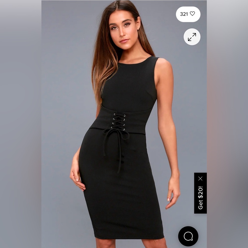 Lulu's Black Lace-Up Waist Dress NWT
